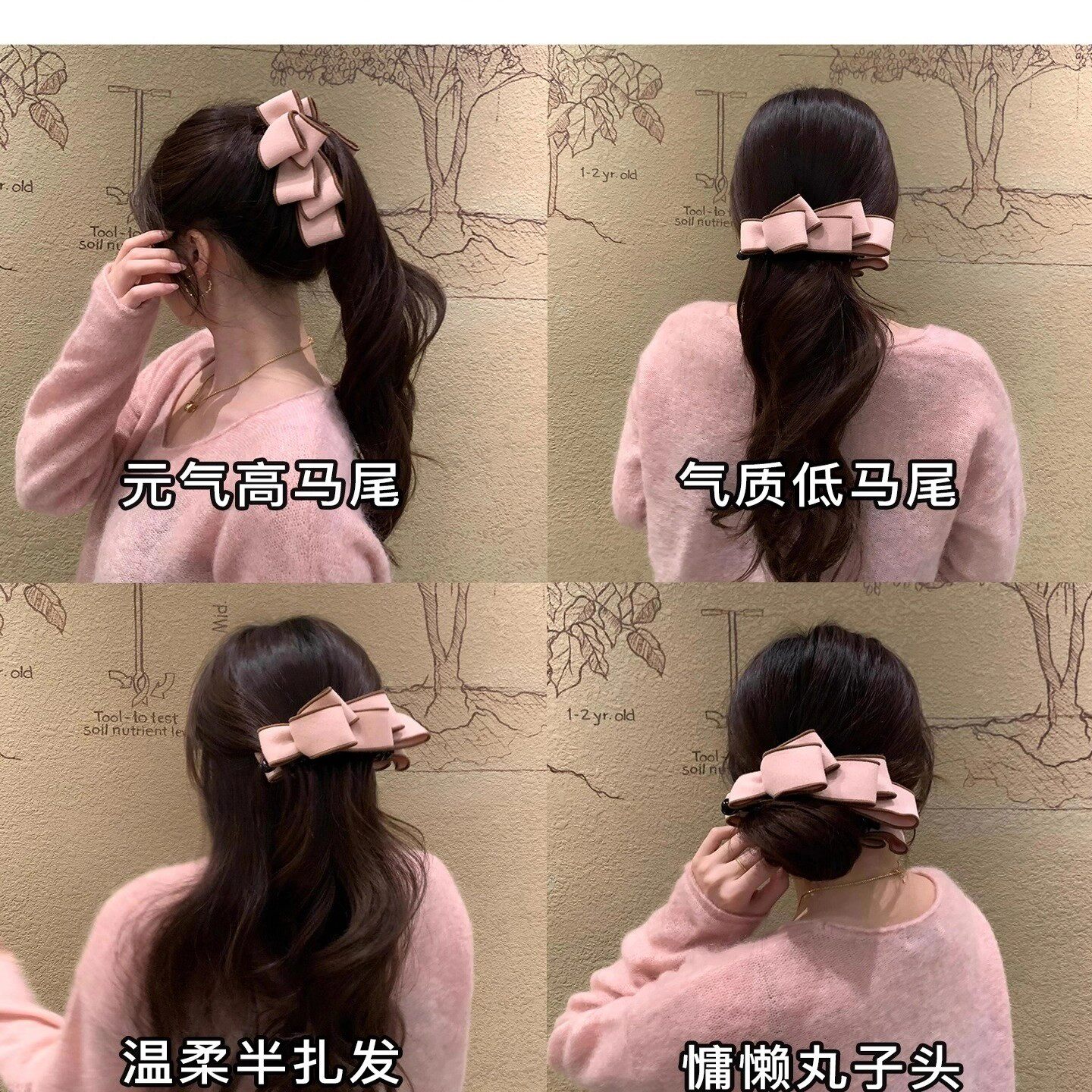 韩国新款毛呢蝴蝶结香蕉夹女后脑勺盘发夹子头饰马尾竖夹发卡发饰