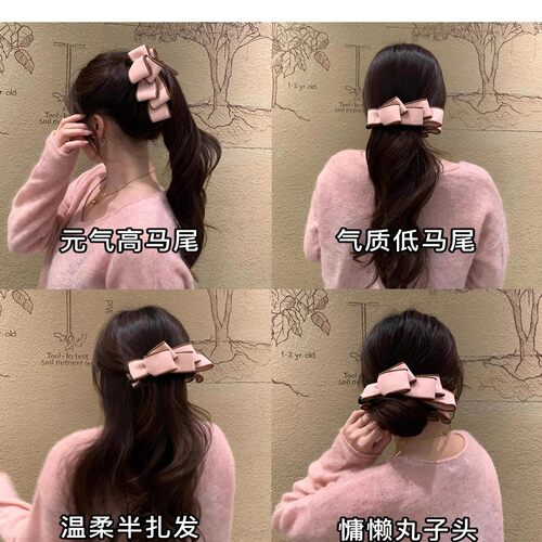 韩国新款毛呢蝴蝶结香蕉夹女后脑勺盘发夹子头饰马尾竖夹发卡发饰