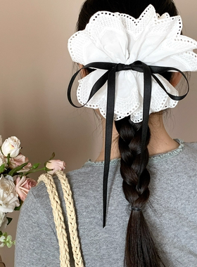 法式白色蕾丝蝴蝶结马尾抓夹发夹女高级感后脑勺盘发鲨鱼夹子头饰