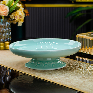 景德镇影青陶瓷围炉茶几糕点大尺寸高脚水果盘干果盘供佛甜品盘JY