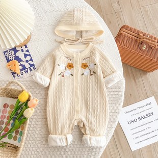 新生婴儿c秋装连体衣春秋季女宝宝衣服满月百天公主可爱外出服套