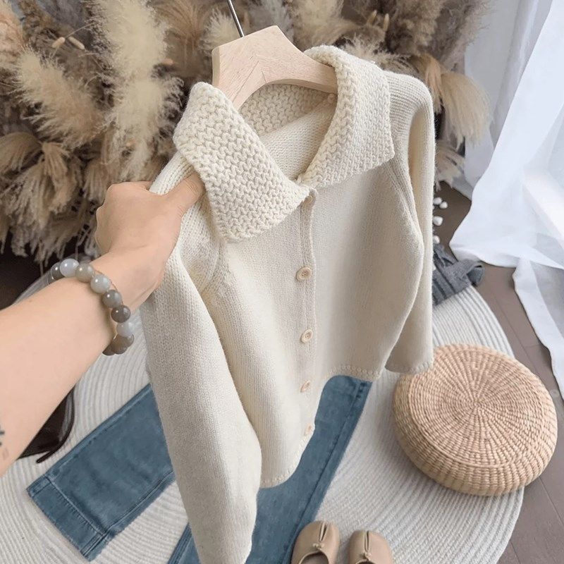 自留款推荐~法式慵懒毛衣外套x女2024冬翻领软糯百搭针织开衫上衣,女装/女士精品,羊绒衫,淘宝优惠券,粉丝福利购,淘宝优惠卷