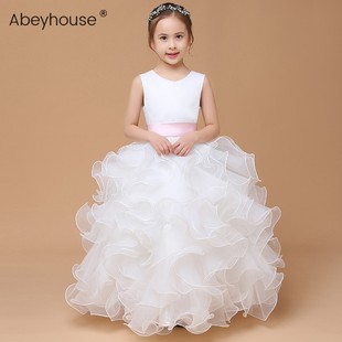 儿童白色生日礼服女童走秀年会主持人G服装学生元旦节目演出服超