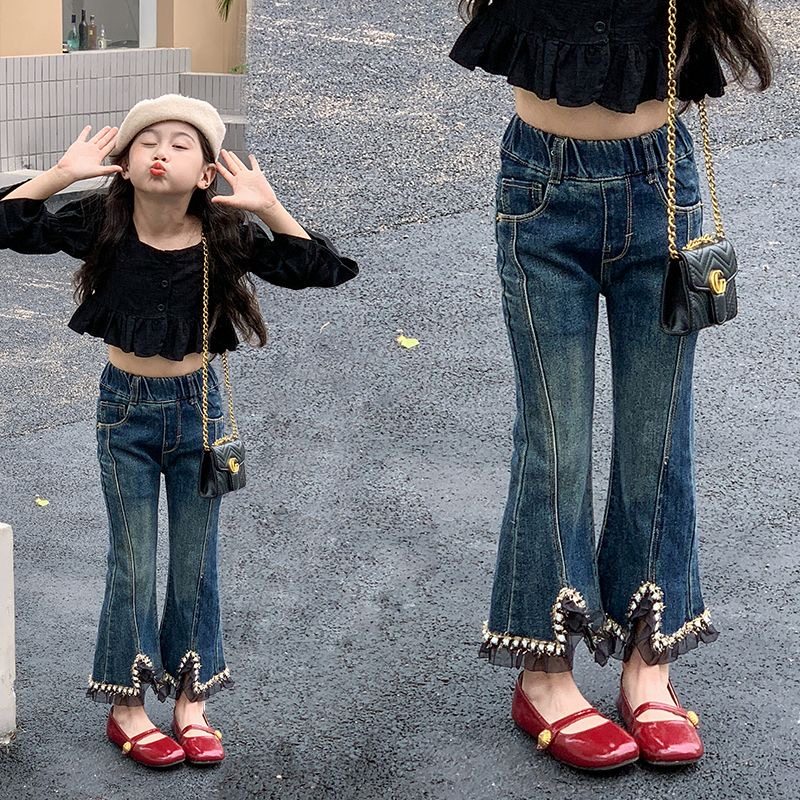 女童裤子儿童牛仔裤春秋2023新款童装洋派秋装宝宝时髦秋冬喇叭裤,童装/婴儿装/亲子装,儿童牛仔裤,淘宝优惠券,粉丝福利购,淘宝优惠卷