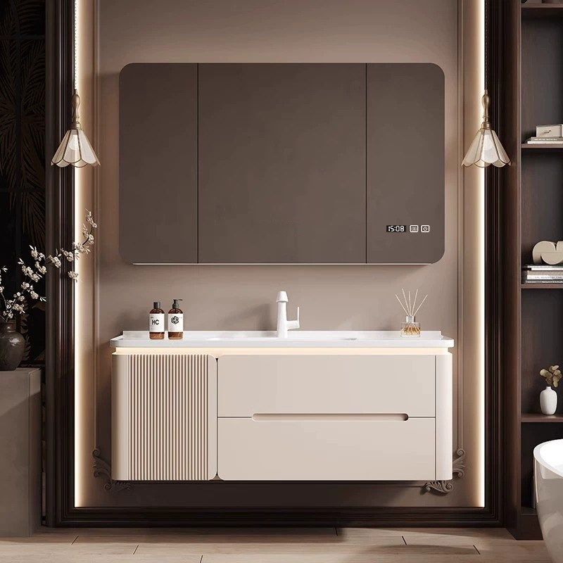奶油风橡胶木烤漆陶瓷一体盆浴室柜组合卫生间洗手洗脸洗漱台盆柜,家装主材,浴室柜组合,淘宝优惠券,粉丝福利购,淘宝优惠卷