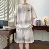 加肥加大休闲套装 男潮大码 短袖 夏季 T恤青少年学生宽松短裤 两件套