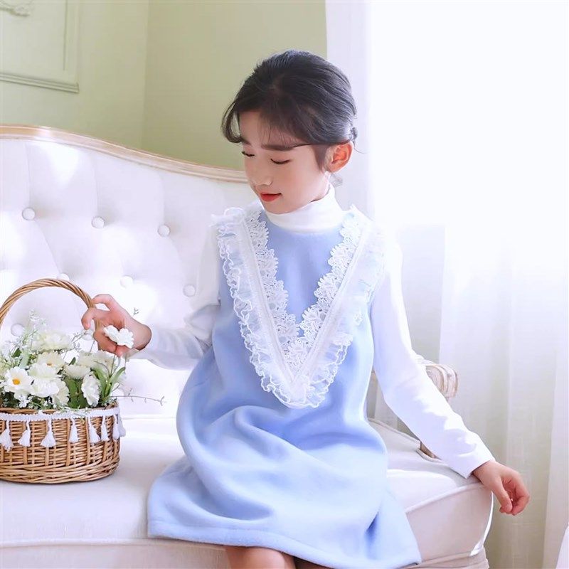 童装女童秋e冬新款连衣裙毛呢裙子加厚蓝色蕾丝花边背心裙公主裙,童装/婴儿装/亲子装,连衣裙,淘宝优惠券,粉丝福利购,淘宝优惠卷