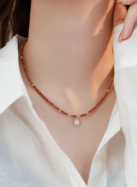 金沙石项链女小众设计感极细串珠轻奢复古叠戴锁骨链
