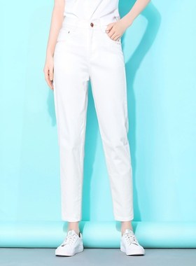 春秋冬弹力宽松高腰显瘦白色牛仔裤子女士萝卜裤哈伦裤YT062C9918