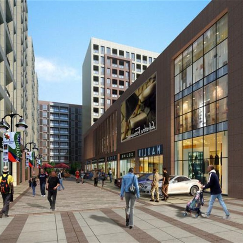 商业街步行街设计效果图  夜景表现商业J广场城市商业中心建筑商