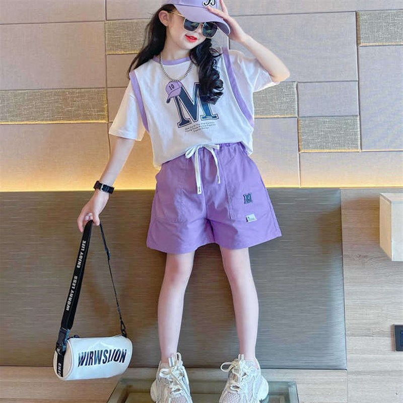 女童套装夏款2025新款儿童夏z季洋气T恤休闲童装大童短袖运动夏装