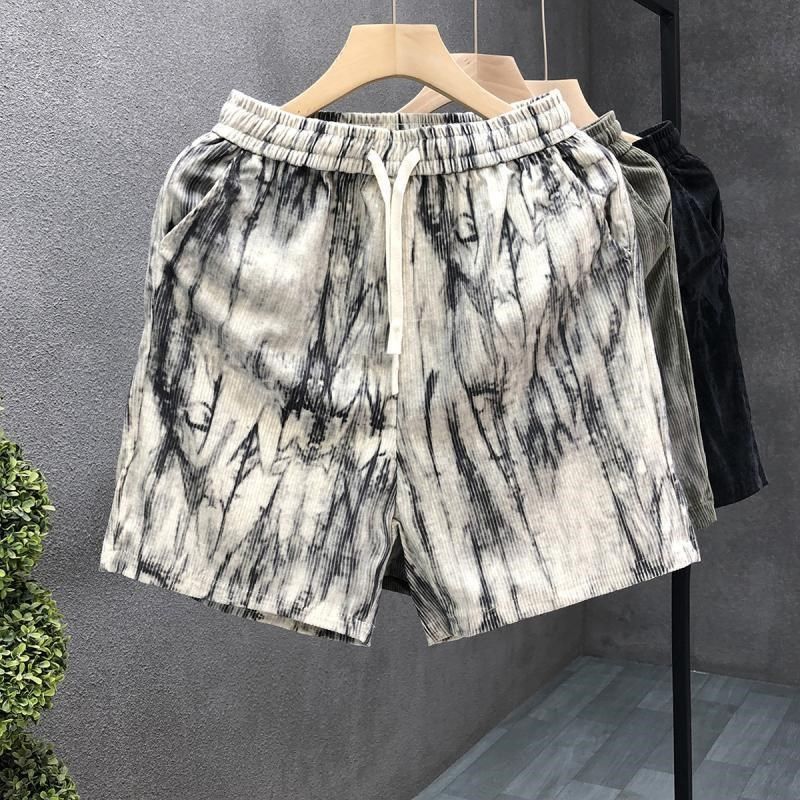 设计感条绒薄款短裤男潮牌休闲五分裤2025夏季男士运动扎染短裤,男装,短裤,淘宝优惠券,粉丝福利购,淘宝优惠卷