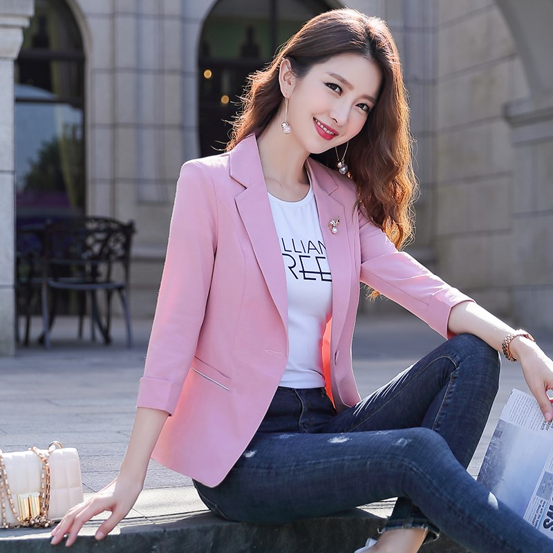 粉色西装外套女短款2024新款春夏修身收腰气质薄款小Y个子西服上