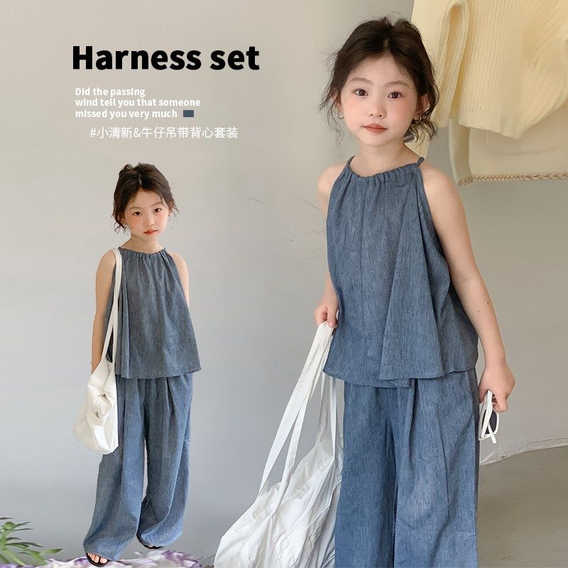 女童牛仔吊带套装夏装2024新款女宝宝韩系洋气两件套夏季儿童装潮,童装/婴儿装/亲子装,套装,淘宝优惠券,粉丝福利购,淘宝优惠卷