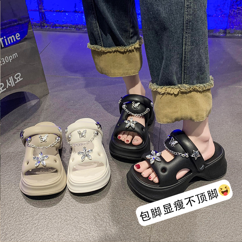 网红凉拖鞋女夏季外穿时尚2024年新款海边沙滩鞋增高厚底拖鞋女士