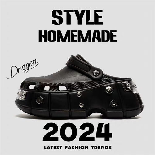 巴黎男士洞洞鞋夏季新款户外厚底增高防滑黑色沙滩鞋两用情侣