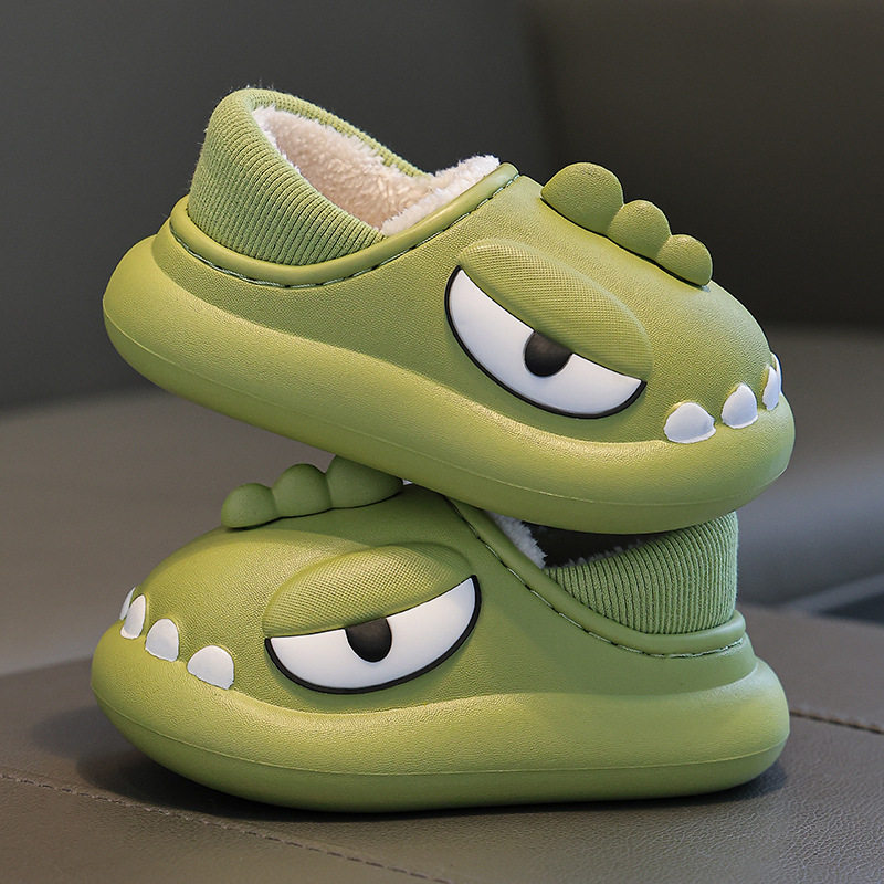 儿童恐龙棉拖鞋男女童冬季包跟保暖外穿防水防滑厚底居家室内可爱