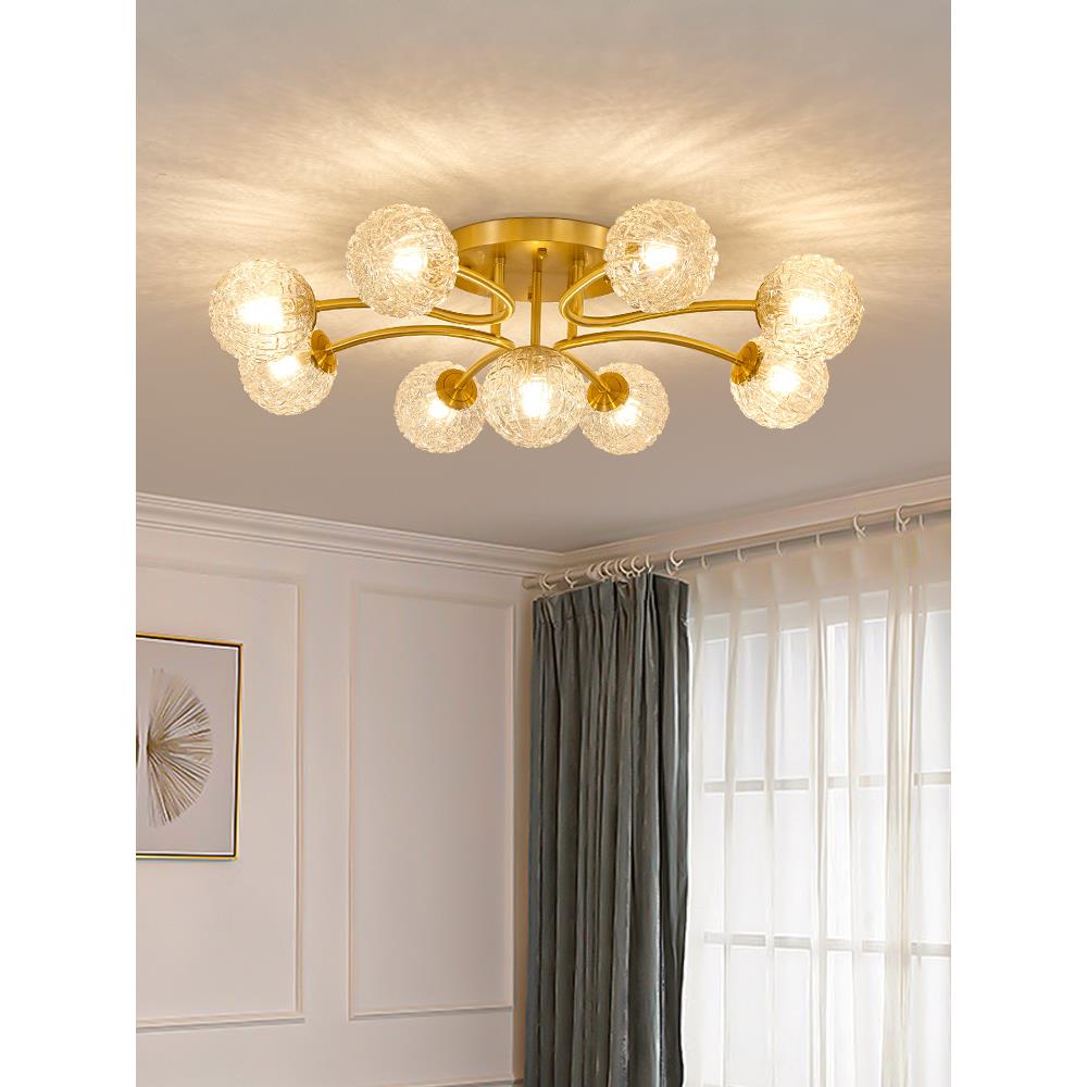 全铜美式高端水晶客厅灯轻奢卧室房间吊灯吸顶灯现代简约大气主灯