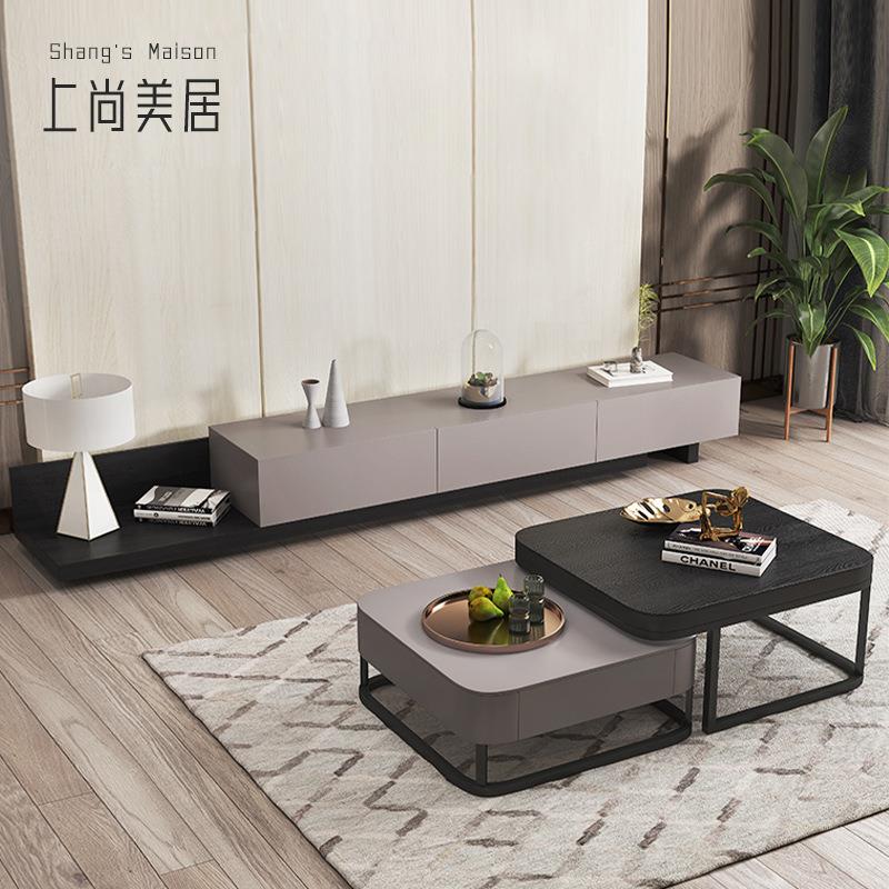 现代简约电视柜茶几组合小户型家用客厅创意方形实木茶几桌套装