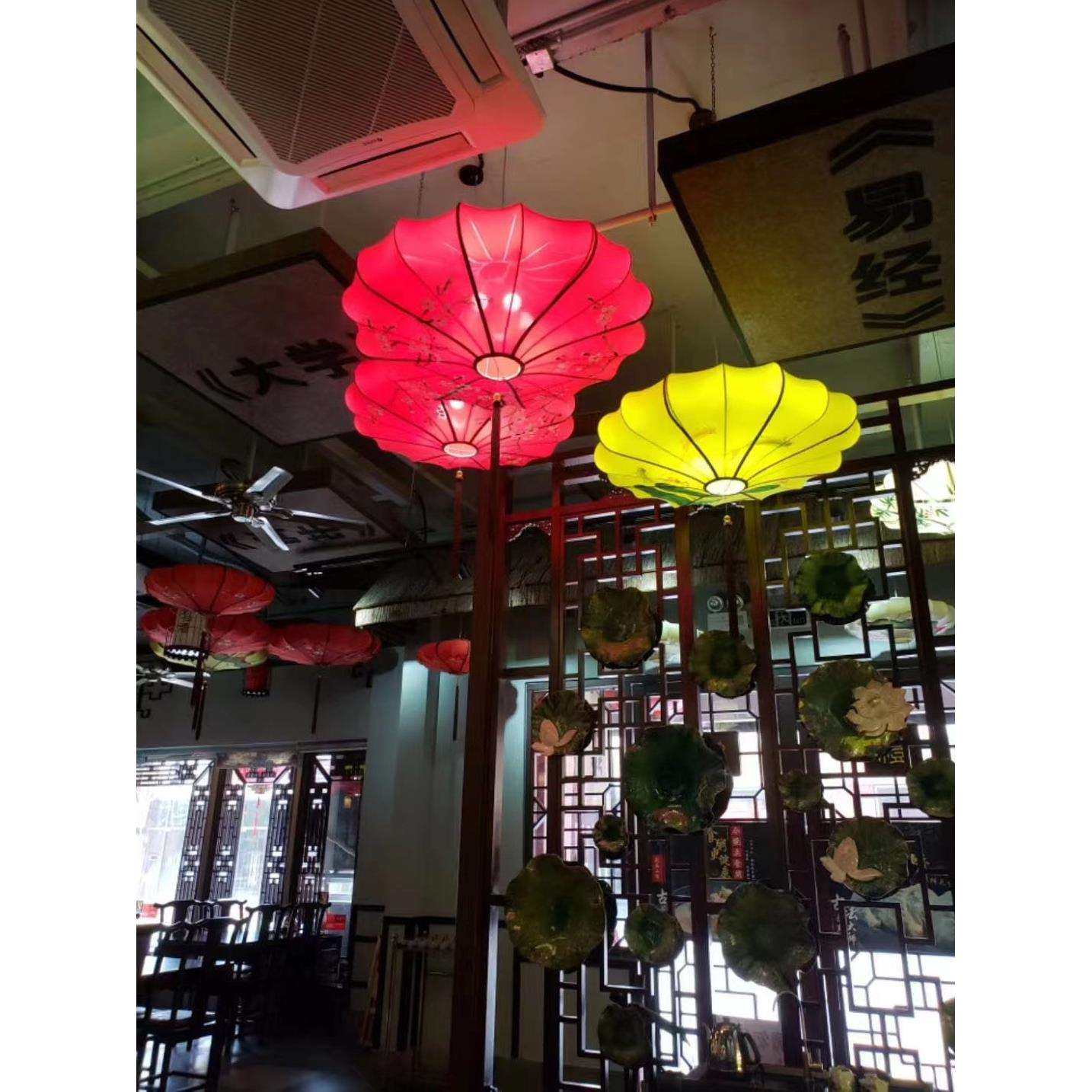 新中式小吊灯客厅古典茶楼茶馆酒店艺术伞灯笼现代创意手绘布艺