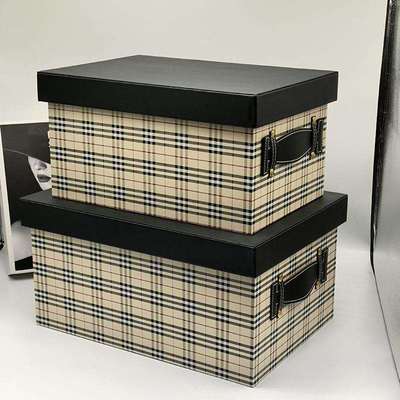 轻奢样板间皮革收纳箱酒店售楼处装饰摆件收纳箱格子手提收纳箱