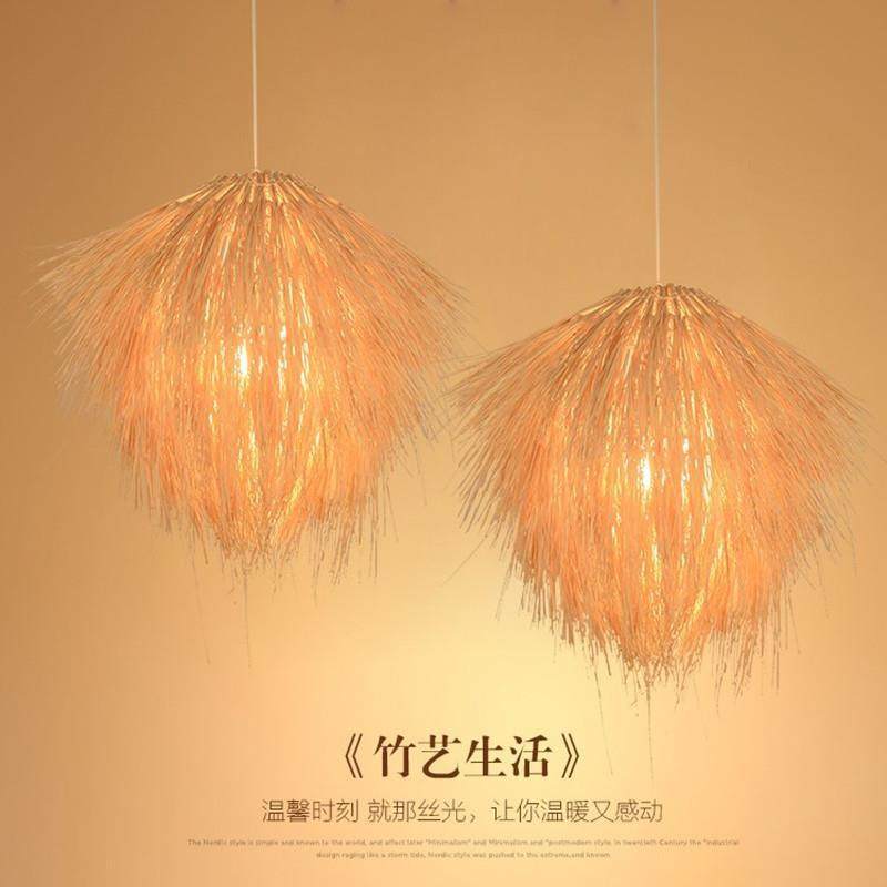 田园风草帽吊灯竹编藤艺编织灯农家餐厅现代简约鸟巢led餐厅吊灯