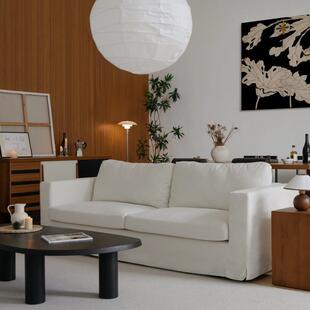 美式乡村棉麻布艺拆洗组合三人沙发美式复古客厅家用豆腐块沙发可