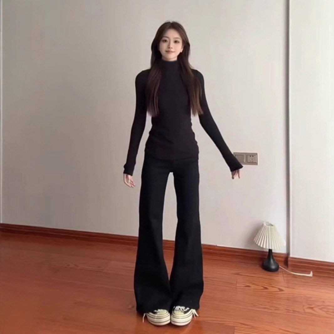 黑色半高领打底衫女秋冬保暖内搭长袖恤修身显瘦百搭基础款上衣,女装/女士精品,皮裤,淘宝优惠券,粉丝福利购,淘宝优惠卷