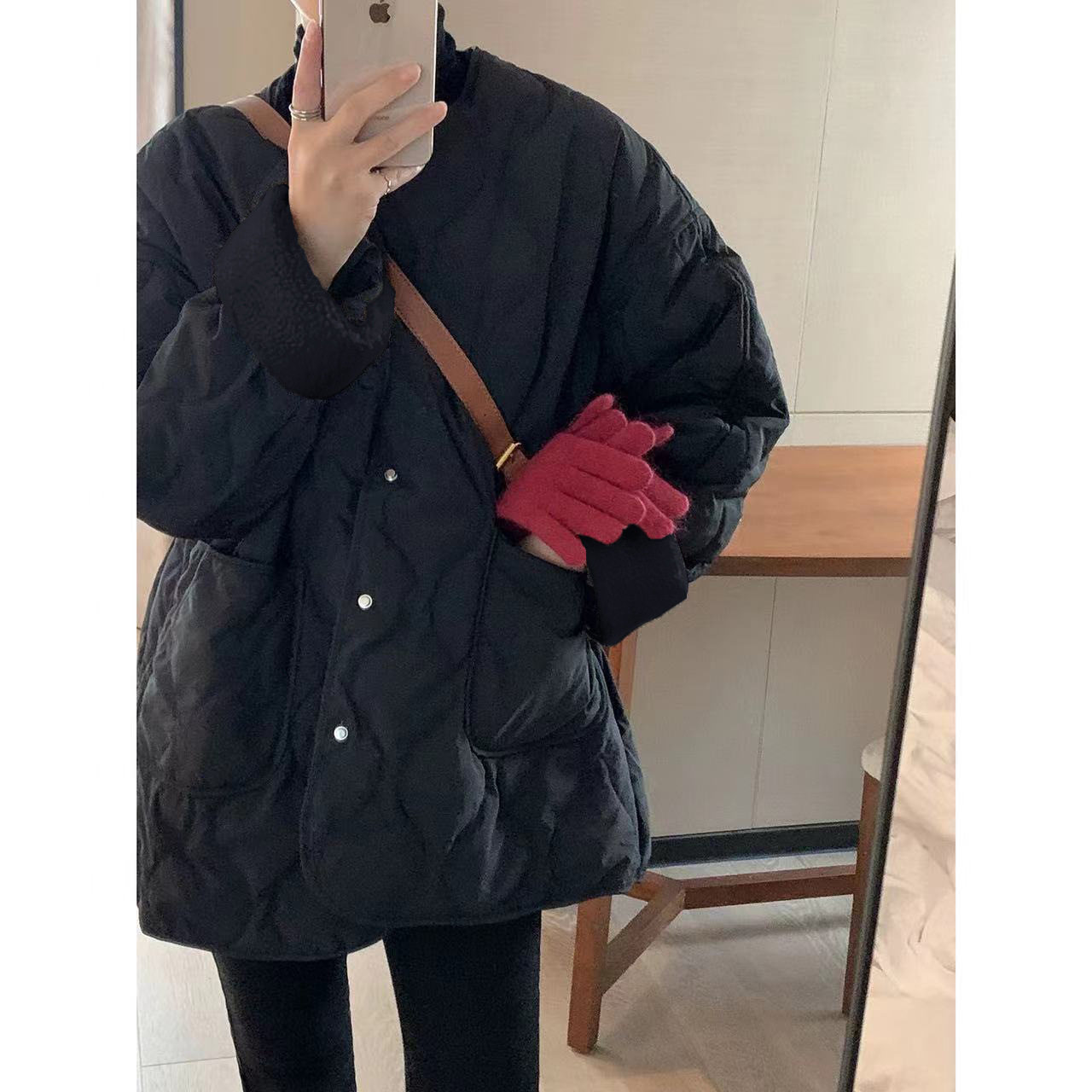 无领羊羔毛拼接轻薄冬季韩版宽松小香风菱格保暖bf棉衣棉服女外套,女装/女士精品,皮裤,淘宝优惠券,粉丝福利购,淘宝优惠卷