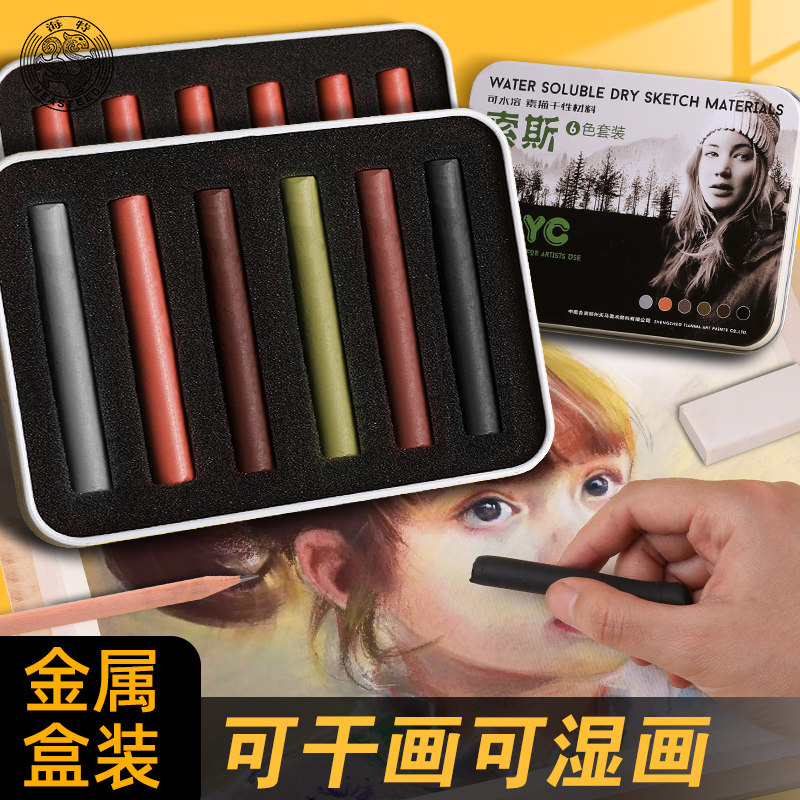 海特索斯 美术专用素描碳粉白色炭笔素描干性材料水溶性炭画笔绘画彩色炭精条木炭条粉画笔素描速写画笔