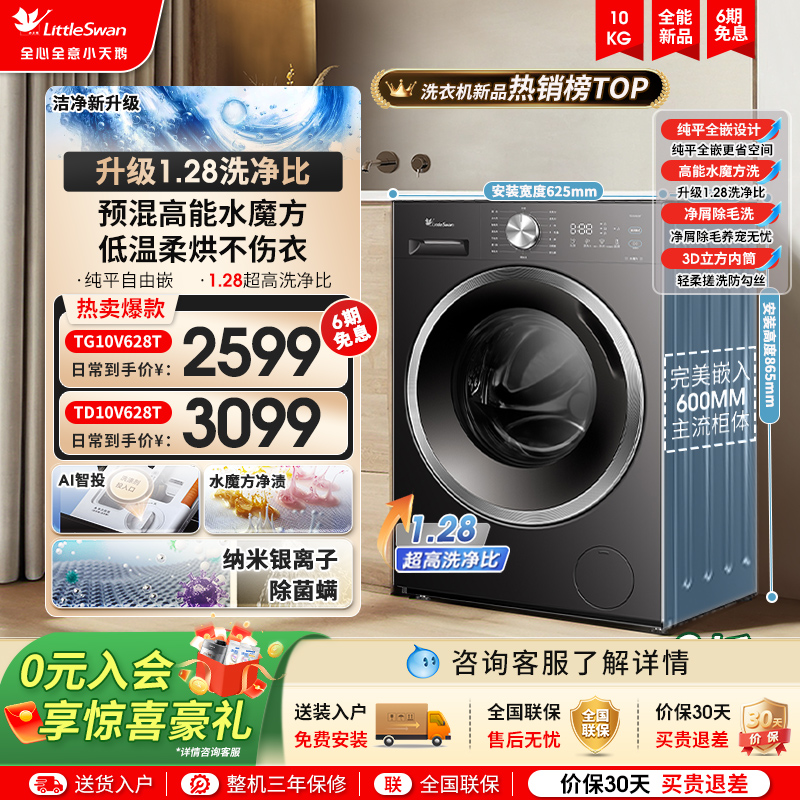 纯平全嵌小天鹅洗衣机洗净比1.28