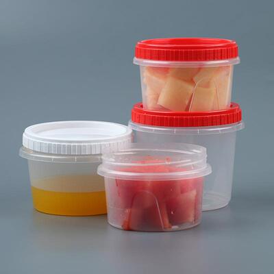 一次性塑料打包盒外卖汤碗旋转扭盖汤杯密封防漏透明甜品碗红白盖