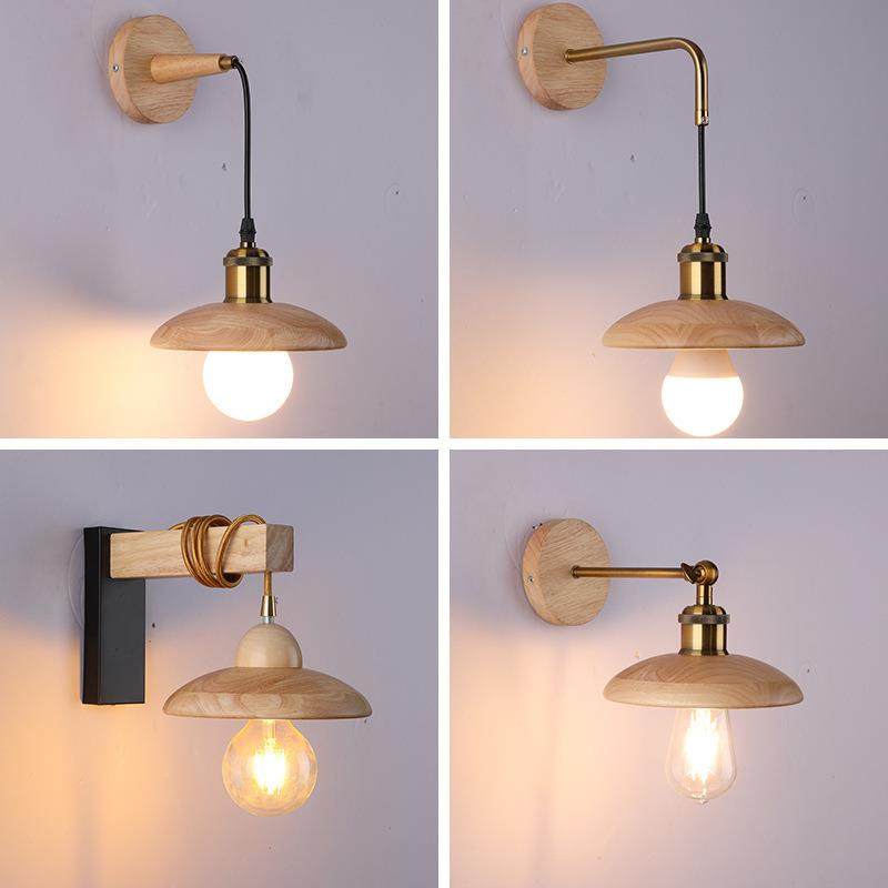 日式木艺床头壁灯卧室简约现代实木中式北欧创意客厅过道酒店灯具