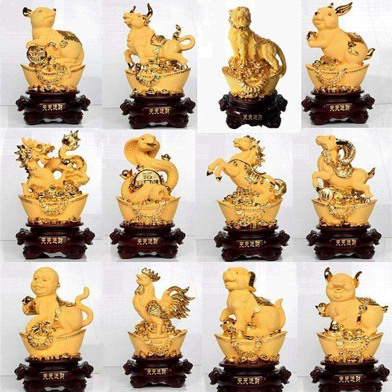 十二12生肖沙金摆件属相全套家居手工客厅玄关装饰品树脂工艺品