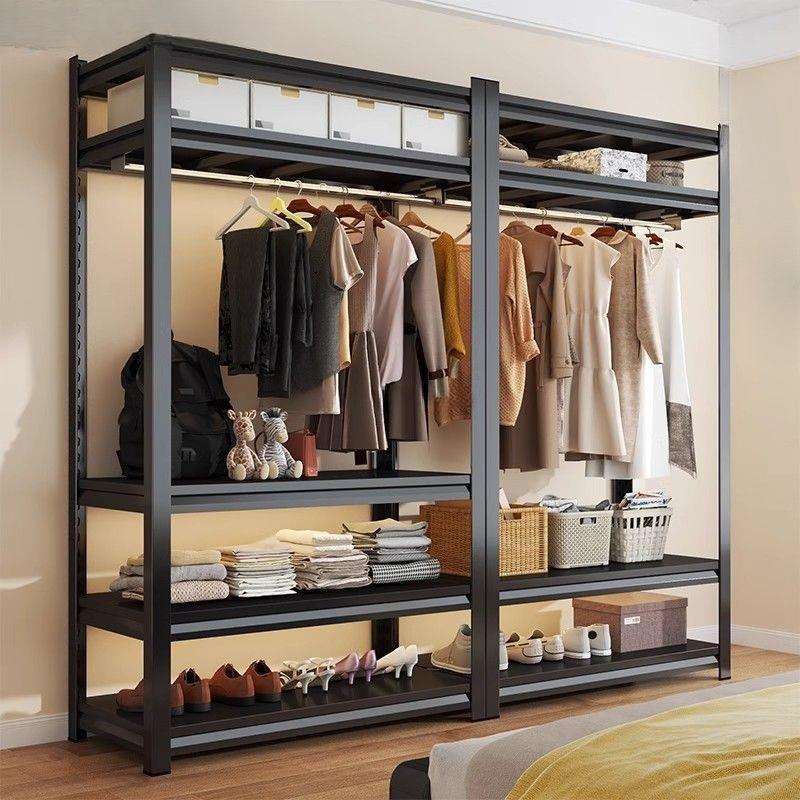 衣柜衣架货架防尘帘开放式衣帽间卧室简易角钢家用落地多层置物架