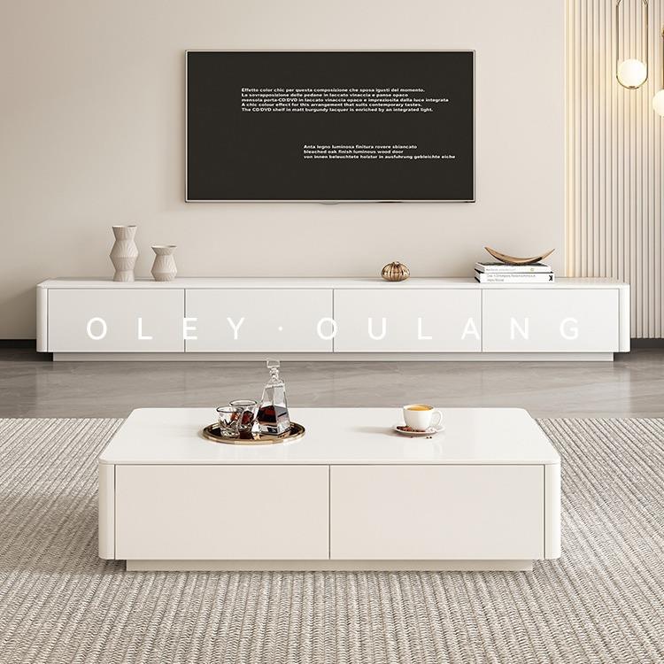 欧朗奶油风烤漆实木电视柜茶几组合现代简约小户型客厅地台储物柜
