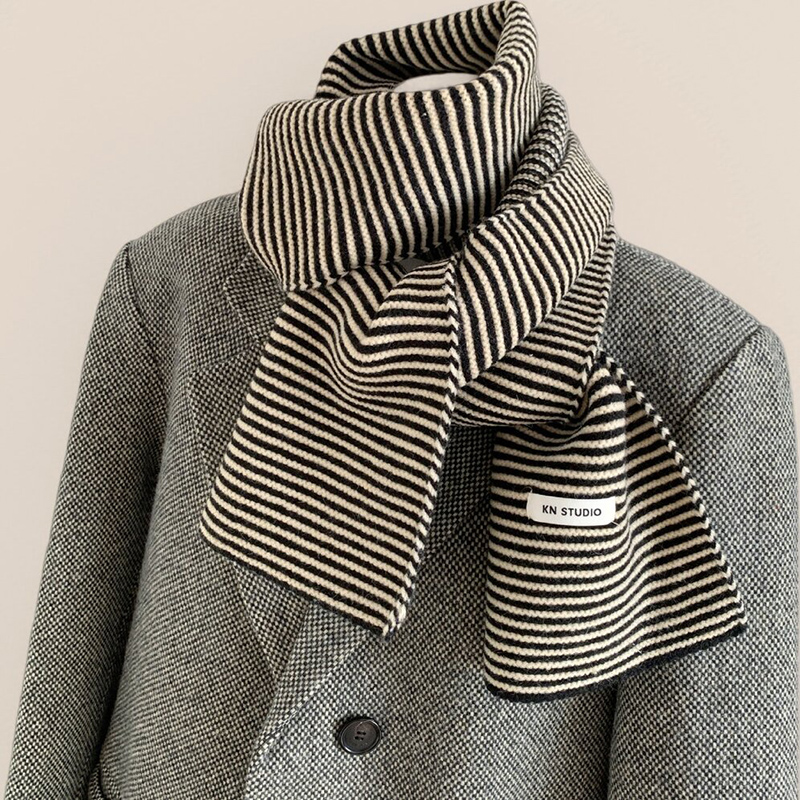 2025新款高级氛围感极简风经典黑白条纹围巾女秋冬季保暖针织围脖