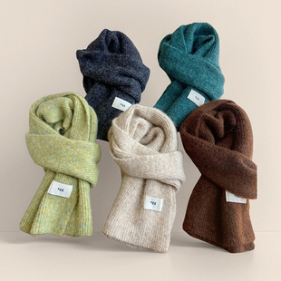 韩国egg马海毛夹花围巾女冬季 软糯毛线针织保暖加厚围脖学生ins潮