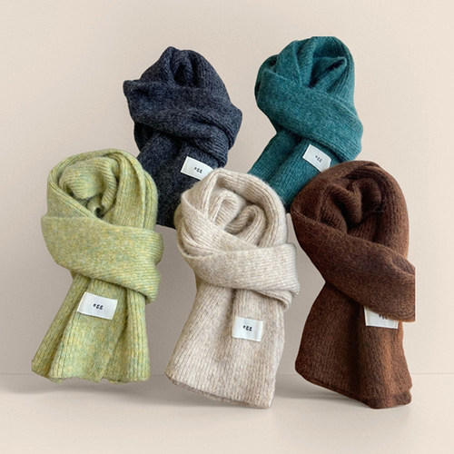 韩国egg马海毛夹花围巾女冬季软糯毛线针织保暖加厚围脖学生ins潮