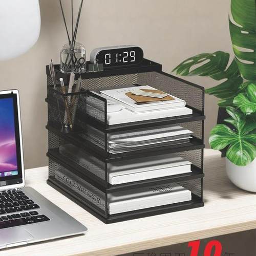 A3A4桌面文件架金属文件框办公收纳架铁质多层文件夹架收纳盒书架