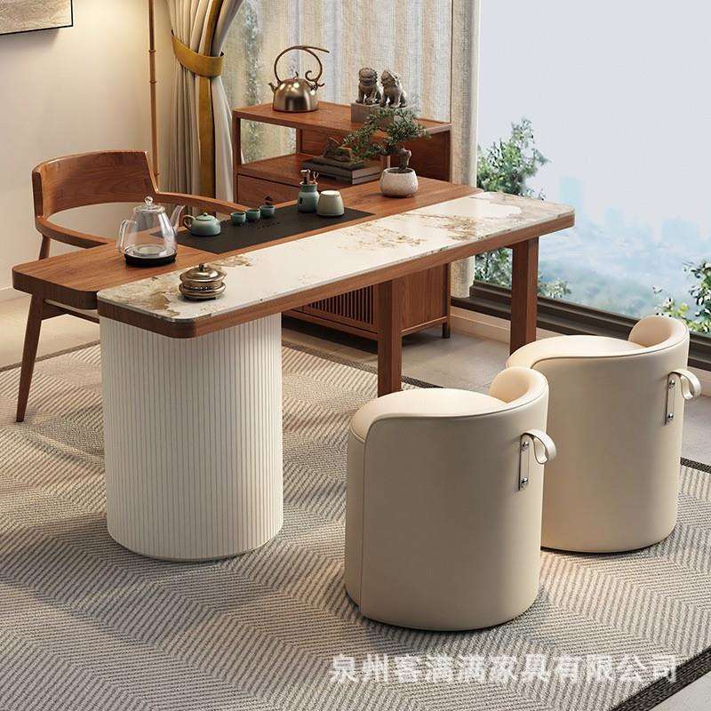 新中式实木阳台茶桌椅组合岩板家用小户型茶台功夫泡茶桌现代简约