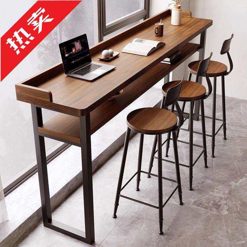 新款吧台家用桌子实木简约挡板阳台条桌靠窗靠墙北欧高脚桌椅组合