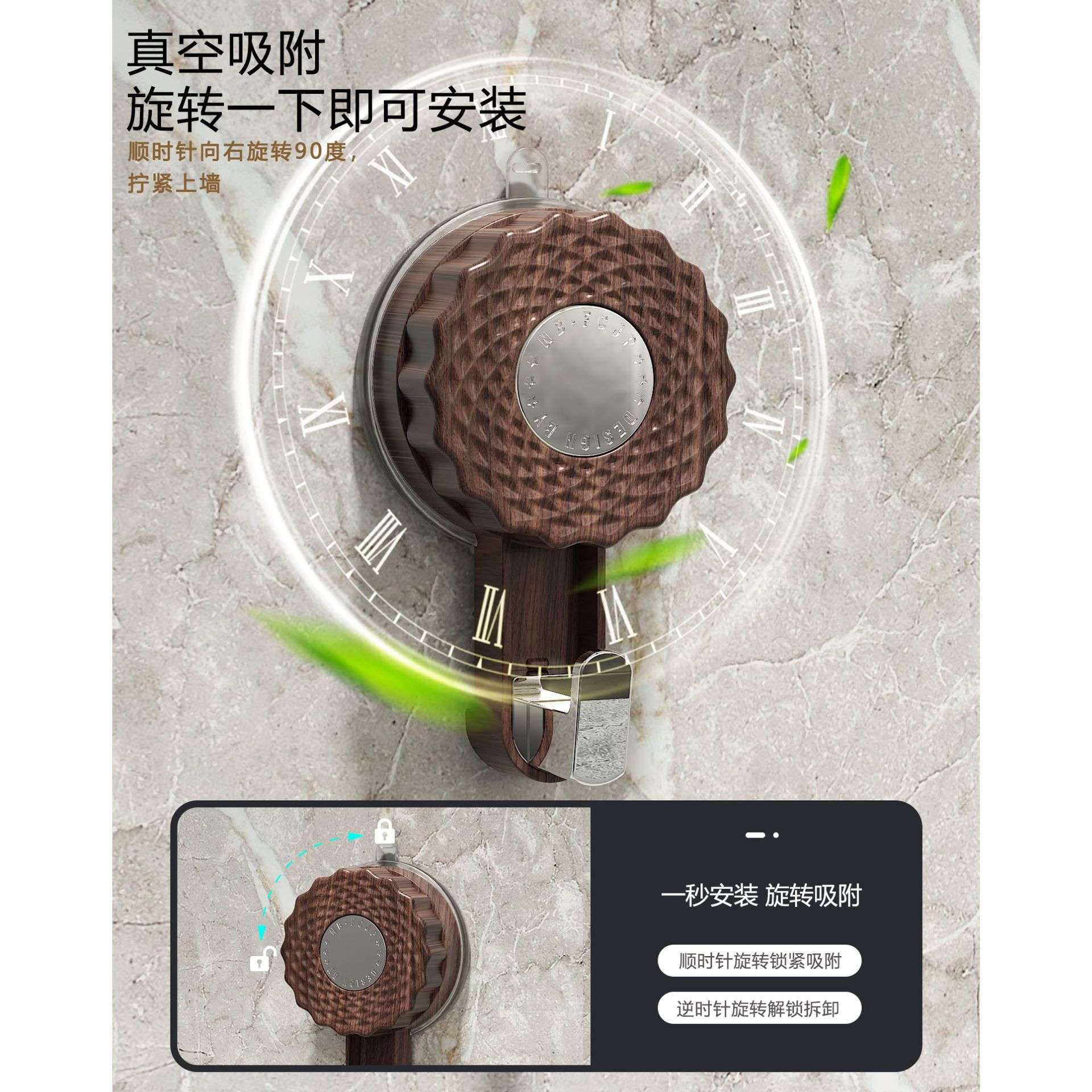 黑胡桃木纹真空吸盘挂钩免打孔门后强承重无痕浴室中古风粘钩