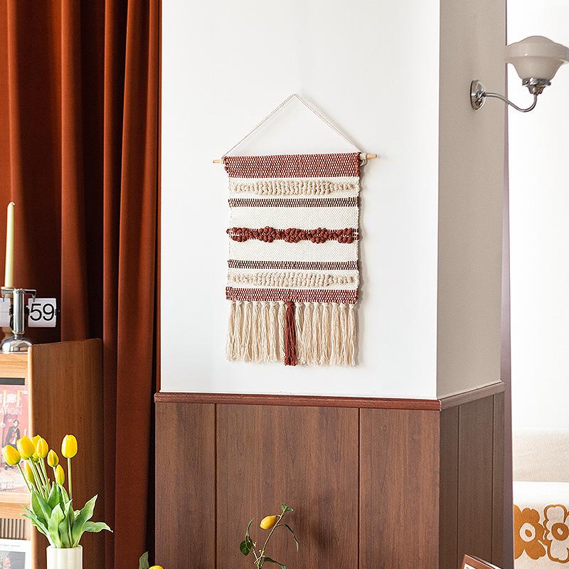 MY棉线编织手工立体提花墙壁装饰毯北欧多彩流苏挂毯客厅卧室挂毯