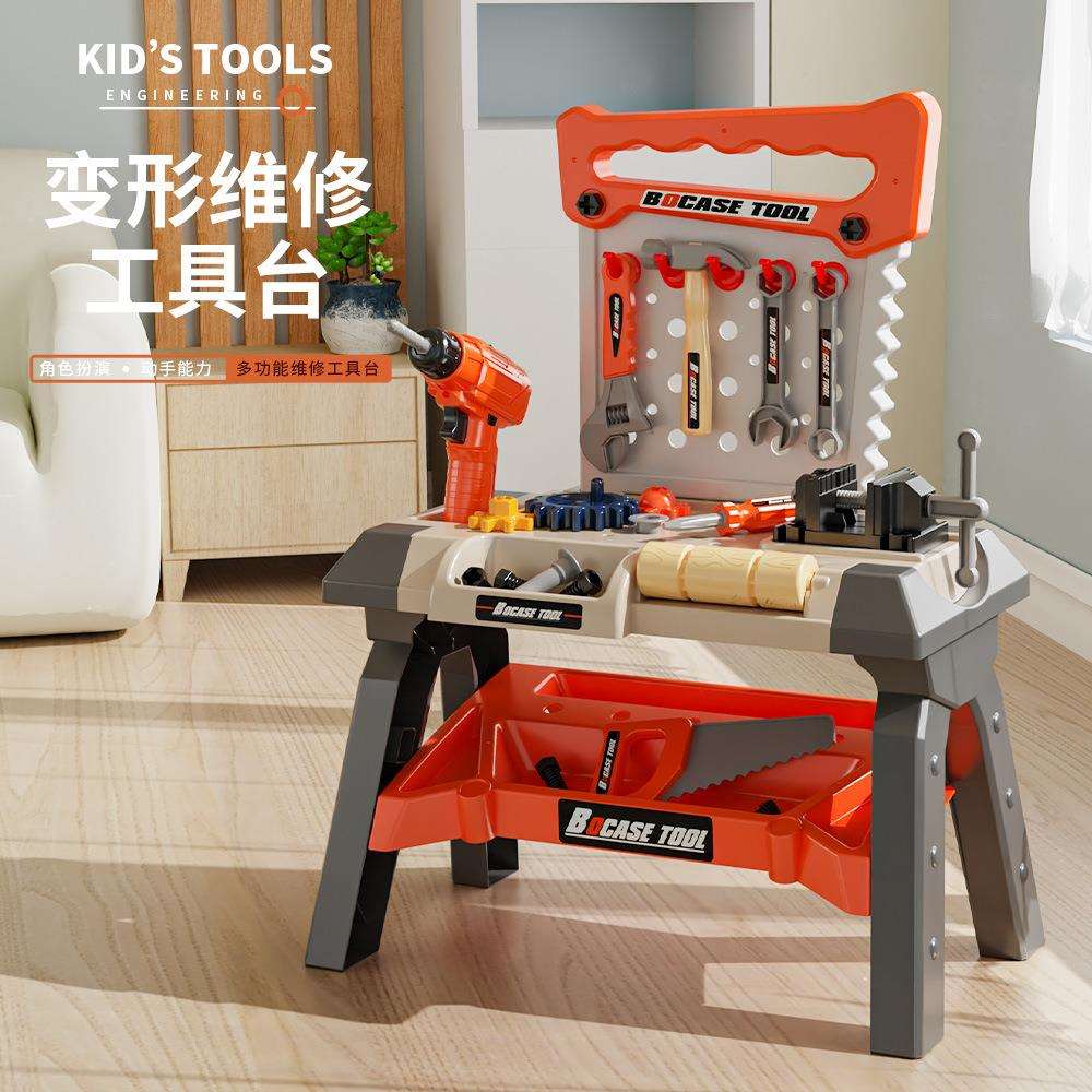跨境宝宝修理工具箱益智玩具男孩套装儿童仿真电钻拧螺丝维修台
