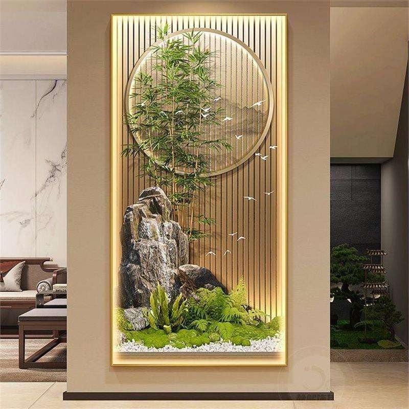 竹子竹林玄关装饰画新中式竖版走廊过道挂画入户带LED灯光画壁画
