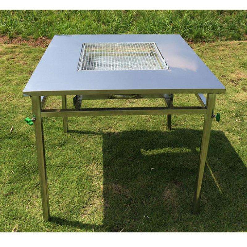 不锈钢户外烧烤桌子木炭烤炉桌正方形夜市摆摊好钢炭便携式折叠