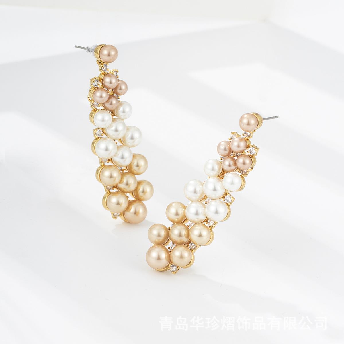 青岛饰品工厂复古高级感长款流苏珍珠耳坠轻奢典雅真空电镀耳环女