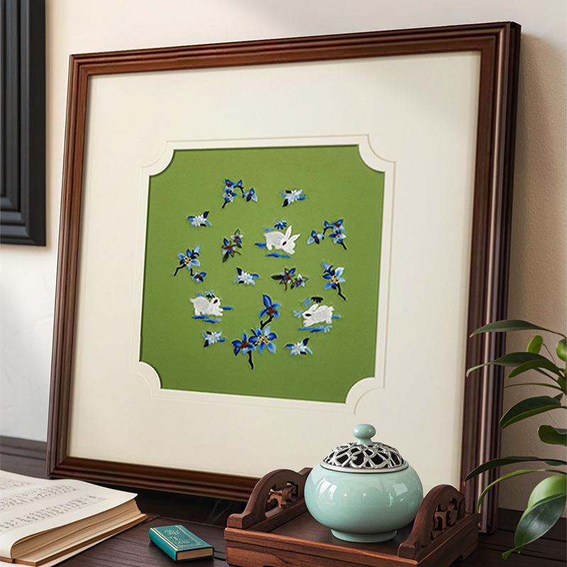 新中式苏绣装饰画客厅卧室柜台摆台画中国风玄关手工刺绣实物挂画