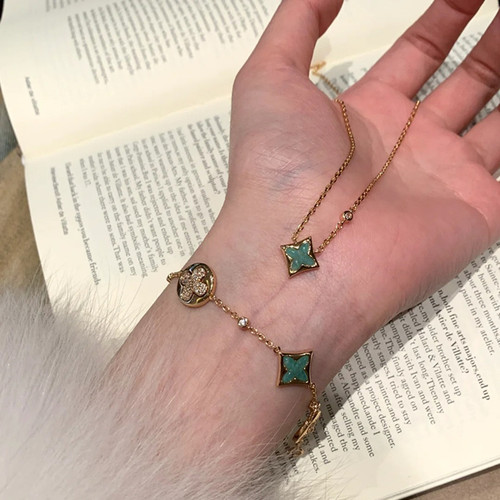 高版本天河石白贝母菱形手链项链